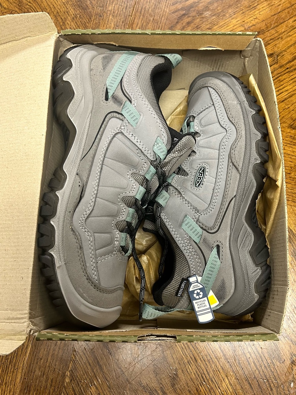 KEEN Women's Gray Trail Shoes with Mint Accents